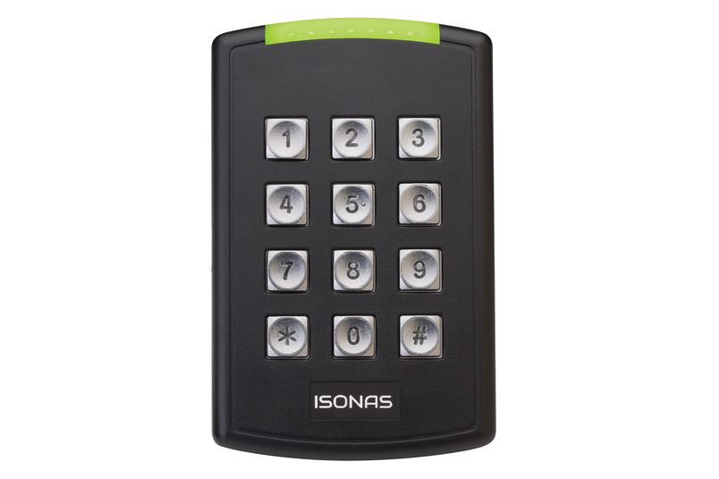 An Isonas Pure IP Reader Controller front with keypad.
