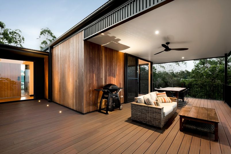 Spotted gum capped composite decking installation at Link House.