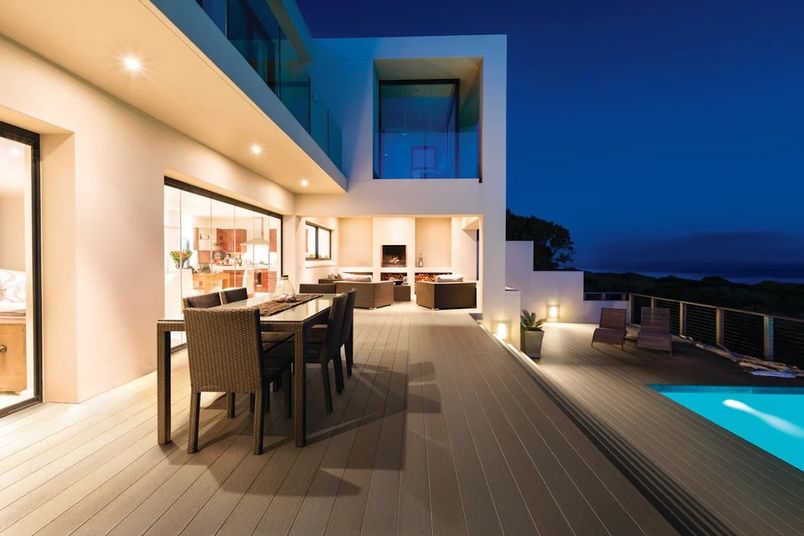 Promenade luxury PVC decking: NexGEN Fiberon Black Oak.