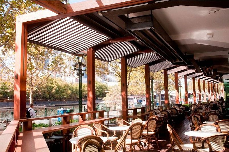 Motorized awnings at Southbank in Melbourne.