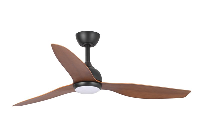 The Fanco Eco Style ceiling fan in black with koa blades and LED light.