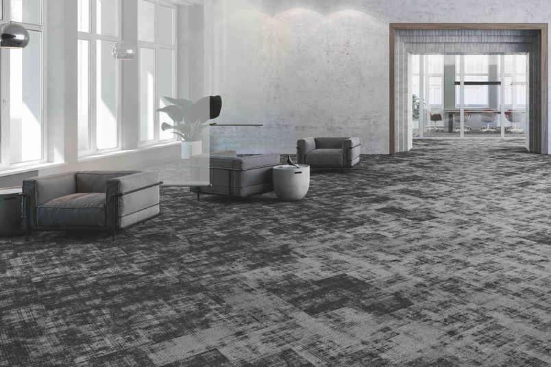 Optic Reset modular carpets in two Field of View colours: Light and Dark.