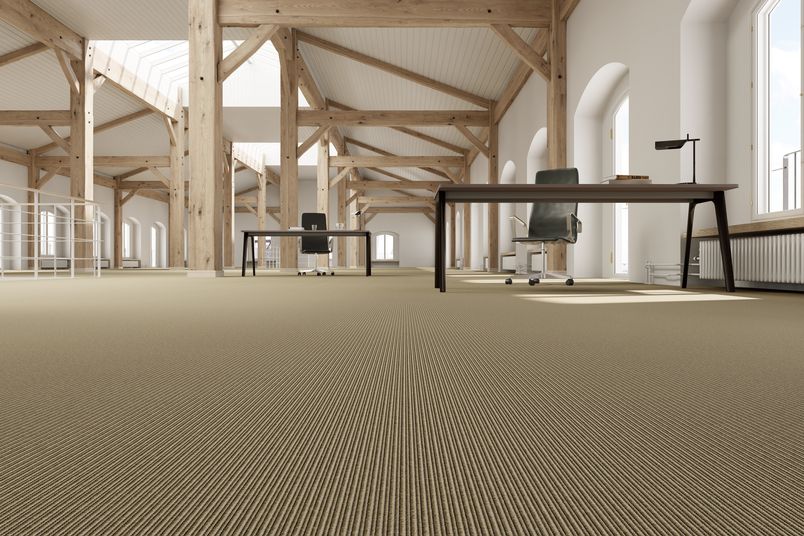 Linear carpet’s 37 distinct shades adapt to commercial and office environments.